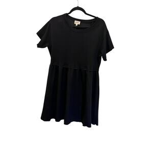 BiBi Small Black Babydoll Tunic Top Dress Short Sleeve Stretch Rayon Blend NWT